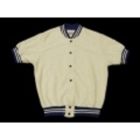 M★古着半袖シャツ80年代アクリルファー白Ｘ青ライン