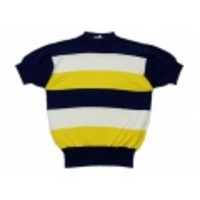 M★古着半袖シャツ　80年代 ボーダー 紺Ｘ黄Ｘ白