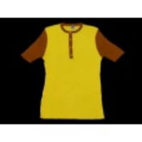 M★古着半袖ニット 70年代 タウンクラフト 黄Ｘ茶