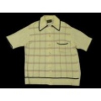 M★古着半袖ニット 70年代 薄クリーム×紺、赤チェック