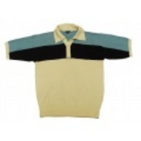 M★古着半袖ニットAMPERSAND水色Ｘ紺Ｘ薄クリーム