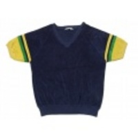 M★古着半袖パイルシャツ　70年代　紺X黄X緑