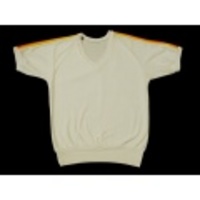 M★古着半袖パイルシャツ　80年代　Vネック　白他