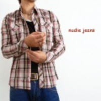 NUDIE JEANS【ヌーディージーンズ】フィンガー刺繍タイトウエスタンチェック長袖シャツ【送料無料】