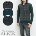 SLICK【スリック】チェックVネックウールセーター【送料無料】