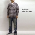 Style Eyes【スタイルアイズ】<br>チェックオープンネックシャツ<br>【送料無料】<BR>【05P24feb10】