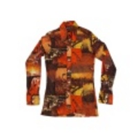 S★古着シャツ 70年代 鳥他 オレンジ他