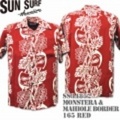 Sun Surf（サンサーフ）アロハシャツ SS34852【MONSTERA & MAHIOLE BORDER】Red