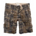 アメリカンイーグル メンズAE PATCHWORK PLAID CARGO SHORTS (Overdye Olive)