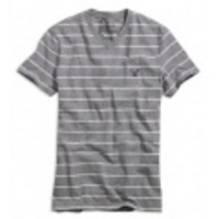 アメリカンイーグル AE Feeder Striped V-Neck T (Deep Heather Grey)