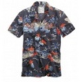 アメリカンイーグルメンズ AE SUNWASHED HAWAIIAN SHIRT (Blue)