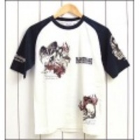 BLOOD MASSAGE【ブラッドメッセージ】半袖ラグランスリーブTシャツ「ANGEL＆SKULL」