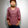 Pattern waffle 7/10s V-neck Tee with Scorpion:イエロールビー[YELLOWRUBY]