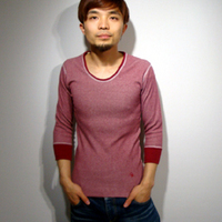 Pattern waffle 7/10s V-neck Tee with Scorpion:イエロールビー[YELLOWRUBY]