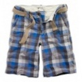 アメリカンイーグル メンズAE PLAID BELTED FLAT FRONT SHORTS (Blue)