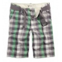 アメリカンイーグル メンズAE PLAID BELTED FLAT FRONT SHORTS (Green)