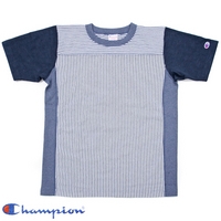 Ｃｈａｍｐｉｏｎ（チャンピオン）　先染めストライプ柄　袖切替リバースウィーブＴシャツ　【ネット限定】