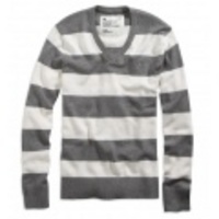 アメリカンイーグルメンズ AE Striped V-Neck Sweater (Deep Heather Grey)