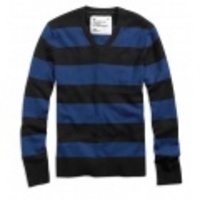 アメリカンイーグルメンズ AE Striped V-Neck Sweater (Notebook Blue)