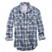 アメリカンイーグル メンズAE DOUBLE WEAVE PLAID SHIRT (Blue)