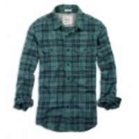 アメリカンイーグル メンズAE HERRINGBONE PLAID SHIRT (Green)