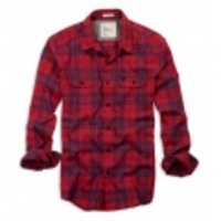 アメリカンイーグル メンズAE HERRINGBONE PLAID SHIRT (Red)