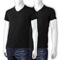 HUGO HUGOBOSS[ヒューゴ ヒューゴボス]　ストレッチＶネックＴシャツ２枚セット[ブラック]