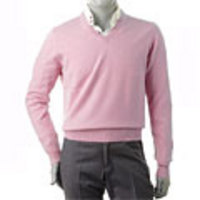 LUIGI BORRELLI[ルイジ・ボレッリ]　ソフトタッチピュアカシミア Ｖネックセーター［パステルピンク］