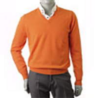LUIGI BORRELLI[ルイジ・ボレッリ]　ソフトタッチピュアカシミア Ｖネックセーター［キャロットオレンジ］