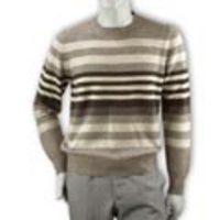 LUIGI BORRELLI[ルイジ・ボレッリ]　ピュアカシミア クルーネックセーター[ブラウン系ボーダー柄]