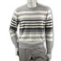 LUIGI BORRELLI[ルイジ・ボレッリ]　ピュアカシミア　クルーネックセーター[グレー系のボーダー柄]