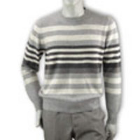 LUIGI BORRELLI[ルイジ・ボレッリ]　ピュアカシミア　クルーネックセーター[グレー系のボーダー柄]