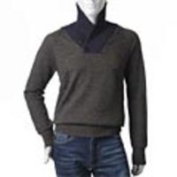 MESSAGERIE[メッサジェリエ]　アルパカ／ウール プルオーバーセーター[チャコールグレー×ネイビー]