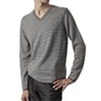 MODERN BLUE　ピュアカシミア Ｖネックセーター[濃淡のグレーボーダー]