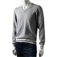 OFFICINA36[オフィチーナ・トレンタ・セイ]　ピュアコットンＶネックセーター[グレー×ブラックボーダー]