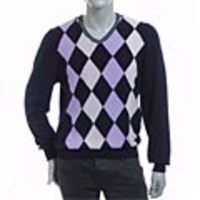 OFFICINA36[オフィチーナ・トレンタ・セイ]　ピュアコットンＶネックセーター[ネイビー×ラベンダー×ペイルグレー]