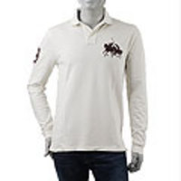 POLO RALPH LAUREN[ポロ・ラルフローレン]　イタリア流通モデル　ビッグポニー 鹿の子長袖ポロシャツ[ライトベージュ]