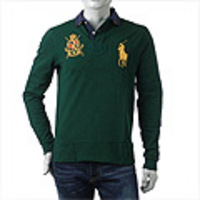 POLO RALPH LAUREN[ポロ・ラルフローレン]　イタリア流通モデル　ビッグポニー　鹿の子長袖ポロシャツ[グリーン]