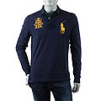 POLO RALPH LAUREN[ポロ・ラルフローレン]　イタリア流通モデル　ビッグポニー　鹿の子長袖ポロシャツ[ダークネイビー]