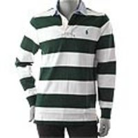 POLO RALPH LAUREN[ポロ・ラルフローレン]　シャツ襟長袖ポロシャツ[グリーン×ホワイトのボーダー]