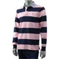 POLO RALPH LAUREN[ポロ・ラルフローレン]　シャツ襟長袖ポロシャツ[ピンク×ネイビーのボーダー]