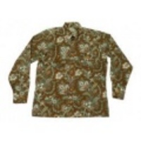 L★古着シャツ 70年代 柄 こげ茶