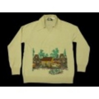 L★古着ニット 70年代 建物、車 薄ベージュ