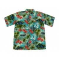 L★古着ハワイアンシャツ70年代HAWAIIAN花他青他