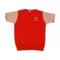 L★古着ビンテージTシャツ80s袖メッシュ２枚仕立て赤Ｘ白