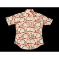 L★古着半袖シャツ 70年代 柄 白×赤