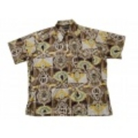 L★古着半袖シャツ　70年代 Branford　柄　こげ茶