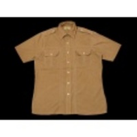 L★古着半袖シャツ　茶X白ステッチ