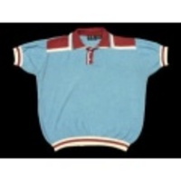 L★古着半袖ニット 80年代 水色Ｘ茶他