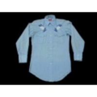 M★古着ウエスタンシャツ 80年代 花刺繍 薄紺